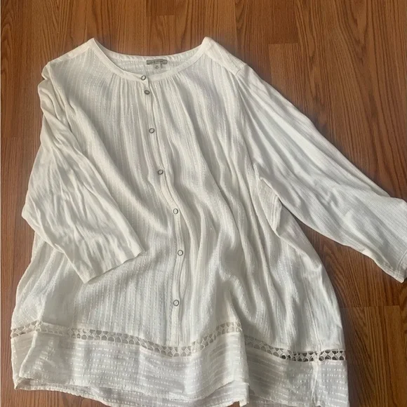 Lucky Brand Women’s Tunic Size 3X Ivory Crochet Trim Relaxed Blouse Prairie - Picture 3 of 7